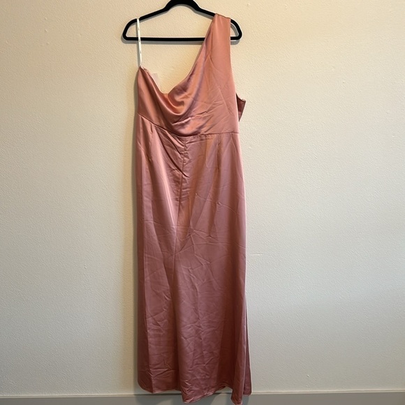 Women's Lovely Sheared One Shoulder Satin Trumpet Dress - Desert Rose Pink SZ 24 - Picture 3 of 8